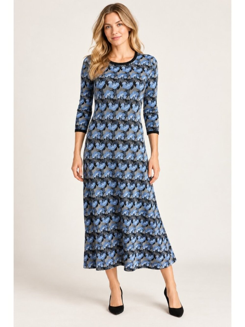 Vintage Ban Lon Fabric Mid Century Blue Haired ladies print Knit dress 38/S